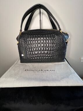 Donna Karan New York Black Quilted Leather Satchel Shoulder Bag BNWT Tassel